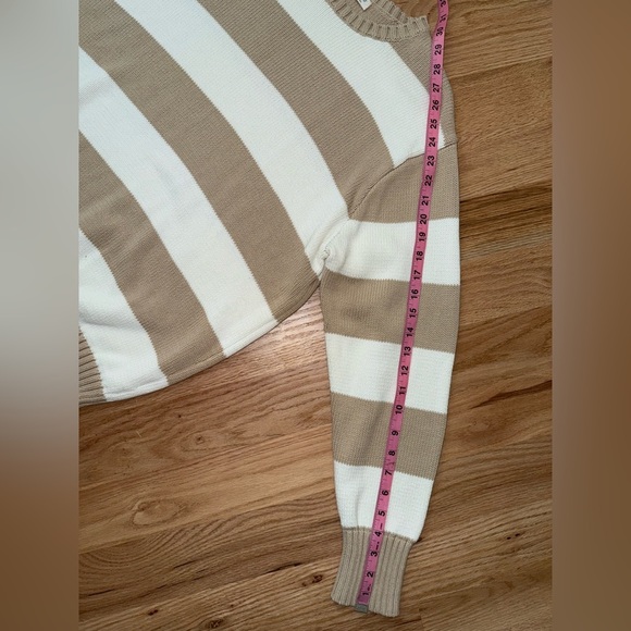 John Galt 100% Cotton Striped Tan White Crewneck Knit Fisherman Sweater OS - Picture 7 of 9